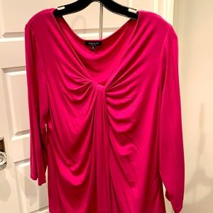 Lafayette 148 three quarter sleeve blouse with sexy front know detail.